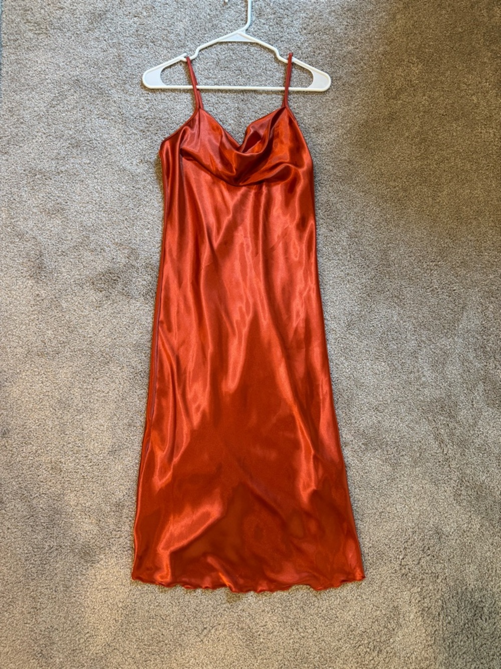 bebe Orange Satin Cowl Neck Slip Dress